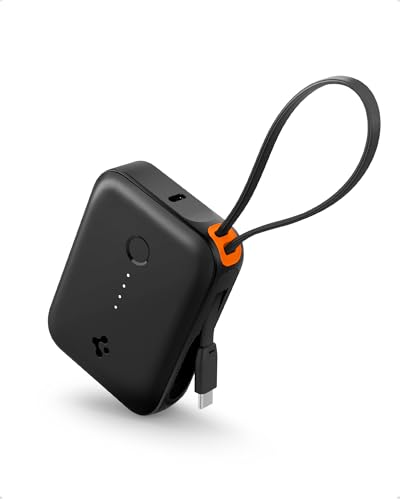 Image of Spigen ArcPack 10000mAh Power Bank with Built-in USB-C Cable,30.0W Fast Charging, 1 Type-C Cable, 1 Type-C Port, 1 USB-A Port - (ABS + PC | Black)