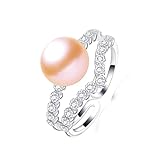 FUSHENGTER Ringe Ring Damen Finger Frauen Herren Geschenk Luxuriöser Zirkon-Ring Mit Natürlicher Süßwasserperle,Modische Party,Verstellbare Perlenringe Für Frauen,Größenverstellbar,Rosa