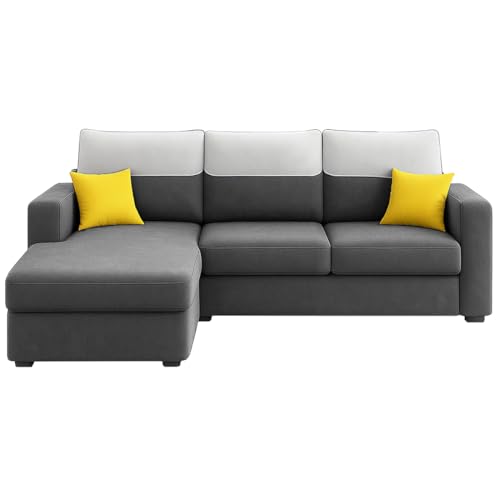 Image of Furny Tokiaa 4 Seater Fabric LHS L Shape Sofa Set (Dark Grey) | Soft Velvet Fabric | Modern Design | Comfortable Seating | Living Room Furniture