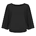 Women Elegant Chiffon Blouses Dressy Casual 3/4 Batwing Sleeve Smocked Hem Shirts Loose Crew Neck Dolman Tunic Tops Black