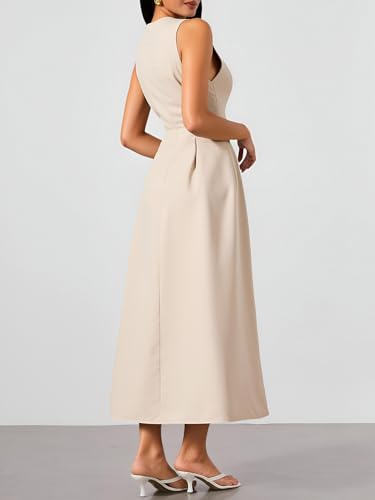 Women's Sleeveless Button Down Dresses Summer A Line Work Maxi Dress Formal Elegant Office Outfits2