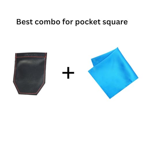 Image of LEONARDI Men's Solid Pocket Square & Pocket Square Holder For Men's Combo | Microfiber | 30cm x 30cm | Pack of 2