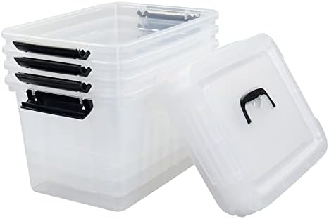 Leendines 20 L Clear Storage Boxes with Lids, Plastic Lidded Box Bins Set of 4