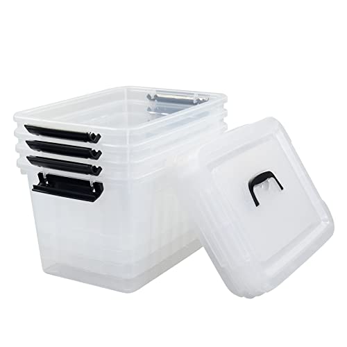 Leendines 20 L Clear Storage Boxes With Lids, Plastic Lidded Box Bins Set Of 4 #TOP3