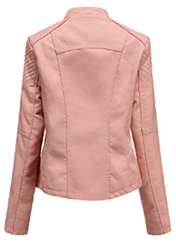 Chouyatou Women's String Quilted Shoulder Oblique Zip Moto Pu Leather Biker Jacket (Large, Pink) #TOP2