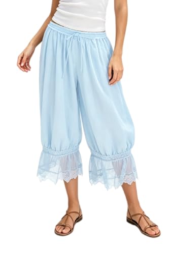 Image of UAURORAO Women Lace Trim Bloomer Pants Flowy Culottes Pantaloons Bloomers