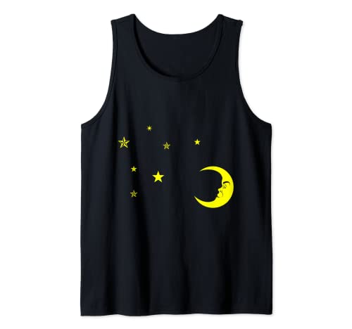 estrellas amarillas y luna en la oscuridad Camiseta sin Mangas