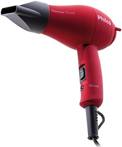 Secador de cabelos Philco Titanium Travel na cor vermelha com bocal direcionador acoplado