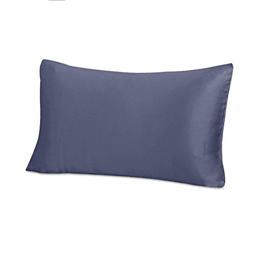 THXSILK 22 Momme Seide Kissenbezug Kissenhülle - Maulbeerseide Kissenbezüge - Hypoallergen mit Reißverschluss Seidenkissenbezug - Pure Seide auf Beide Seiten - Dunkelblau 40x80cm