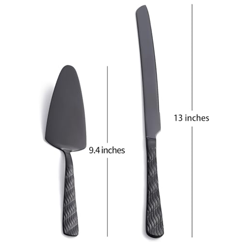 FULLYWARE Black Cake Cutting Set, Stainless Steel Cake Knife and Server Set, Cake Pie Cutter Set for Wedding, Birthday, Party - Thumbnail 2