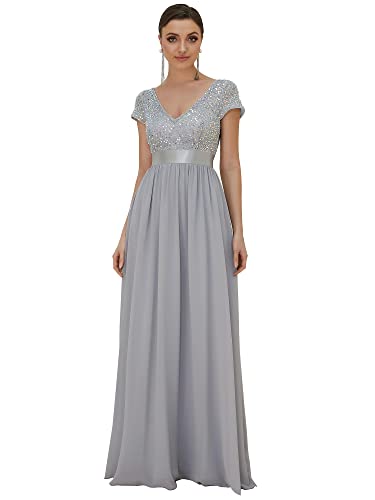 DESIGN: questo presenta una classica vita alta. Il materiale in paillettes sulla parte superiore del corpo luccica e il design a maniche corte con scollo a V crea una sensazione elegante. La parte inferiore del corpo è realizzata in materiale chiffon a forma di A. Il design senza schienale ti consente di mostrarti meglio. Questo vestito è perfetto per eventi formali come cene, matrimoni, feste e altro ancora.