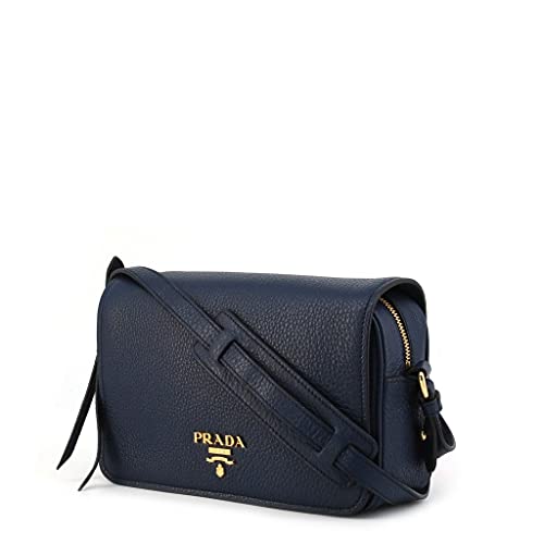 Prada Womens Vitello Phenix Shoulder Flap Navy Blue Leather Crossbody Bag 1Bd163 (Navy Blue) #TOP1