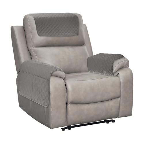 sourcing map 3 PCS Armrest Covers, Couch Arm Cover Furniture Protect Slide Recliner Chair Armchair Covers with Side Storage Pocket for Sofa Recliner, Light Grey
