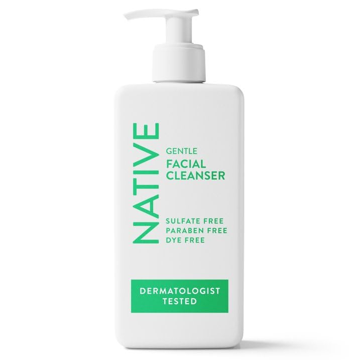Native Gentle Facial Cleanser for sensitive skin, Fragrance Free, Sulfate Free, with Vitamin B3 and Aloe, Dermatologist Tested, 12.5 oz with Travolle Dispenser Pump