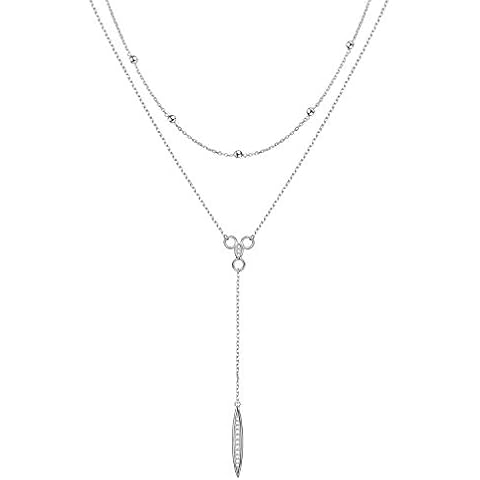 Multi Layered Bar Necklace S925 Sterling Silver Beads Choker Marquise Cubic Zirconia Y Lariat Necklaces Long Chain Jewelry Gifts for Women Girls Cover