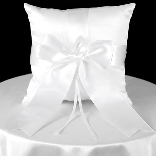 RAHHLIZS Ringkissen Hochzeit Ringhalter Kissen Weiß Satinband Hochzeit Ehering Kissen mit Schleife Band Für Ringträger Strandhochzeitsfeier Antrag Verlobung Oder Eheringe 15 X15cm