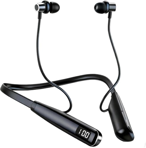Poeloisy Écouteurs Bluetooth 5.3 Tour de Cou, 80H d'Autonomie Casque sans Fil Sport avec Micro Intégré, Écouteur Sport Magnétique IPX5 Étanche pour...