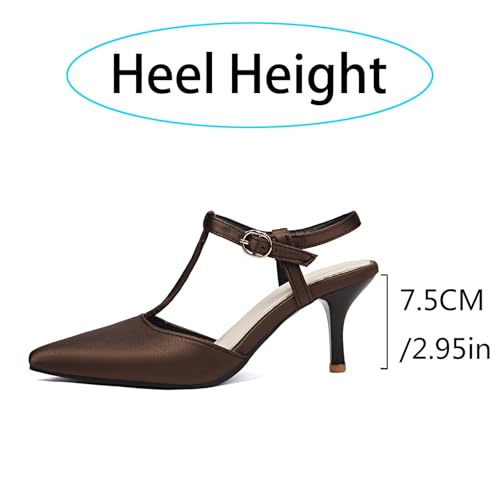 Women's Leather Slingback T-Strap High Stiletto Heel Pumps Sexy Comfortable Closed Pointed Toe Adjustable Ankle Buckle Breathable High Heel Business Dress Shoes for Office Party4