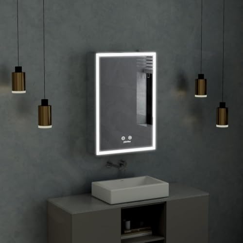 Image of Plantex 304 Stainless Steel Bathroom Mirror Cabinet /Mirror Cabinet for Wash Basin /Bathroom Organiser with Mirror -Chrome (16x24 Inch /LED, Defogger & Bluetooth)