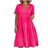 Generic Prime Invite Only Deals Womens Summer Linen Dresses 2024 Plus Size V Neck Short Sleeve Ruffle Tiered Dress Casual Loose Lightweight Cute Dress Iluminación Deala, Small, A01_red