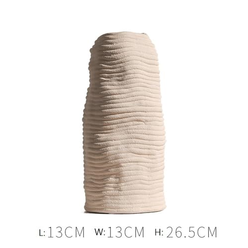 Vase en céramique à rayures blanches pour fleurs séchées de salon