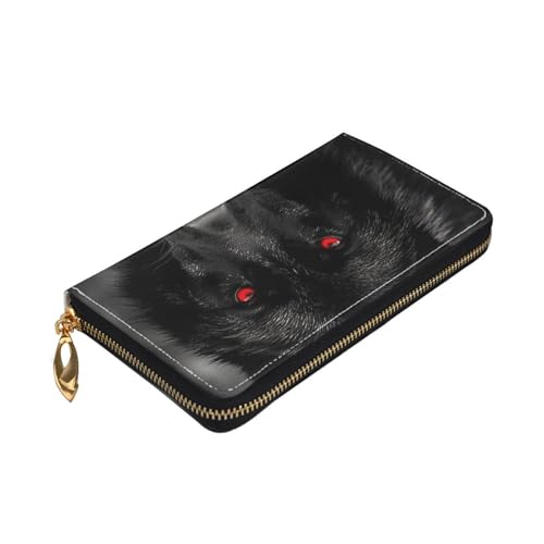 Black Red Eyed Wolf Women Wallets Leather Zip Around Clutch Purses Waterproof Credit Card Holder With Phone Holder Ladies Travel Coin Purse3