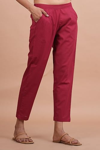 Image of Women's Cotton Ankle Fit Trouser Pants for Women & Girls | Women Regular Fit with Two Pocket Trouser for Office School Formal Casual Daily Use