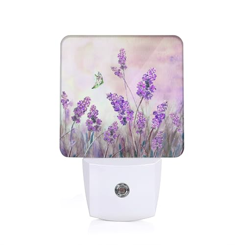 Image of Lavander Flower Butterfly Night Light, Night Light Plug into Wall with Dusk to Dawn Sensor, LED Lamp Energy Saving Lights for Men Women Boys Girls,Lamp for Bedroom Bathroom Hallway