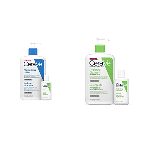 CeraVe Lozione Idratante Viso e Corpo per Pelle Secca, 473ml + Travel Size Detergente Idratante 20ml & Detergente Idratante Viso e Corpo, 473ml + Travel Size Detergente Idratante, 20ml