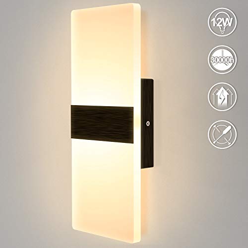 Lightess Modern Wall Sconce Set of 2 LED Wall Lamp 12w Up Down Wall Sconces Light Acrylic Black Hallway Wall Mounted Lamps for Bedroom Hallway Living Room , Warm White Yellow - Thumbnail 3