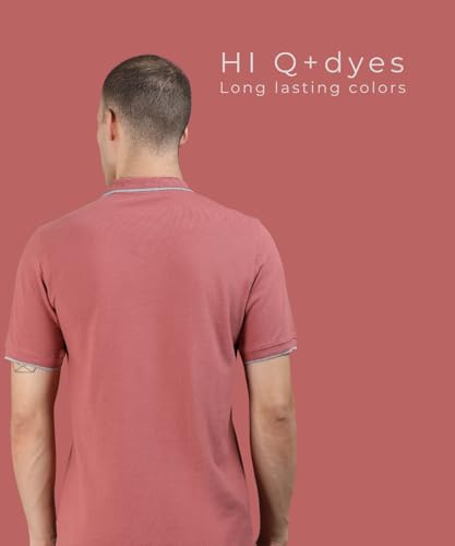 Image of Men's Cotton Polo T-Shirt with Trim | Mauve Slim Regular Fit Knit Jersey Comfort Short Sleeve Tee | Casual Outfit Smart Office Wear Collar Shirt for Men (Sizes - S to 5XL)
