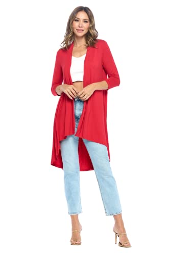 Image of Women's 3 /4 Sleeve Soft Open Front Casual Flowy Long Viscose Made from Bamboo Cardigan