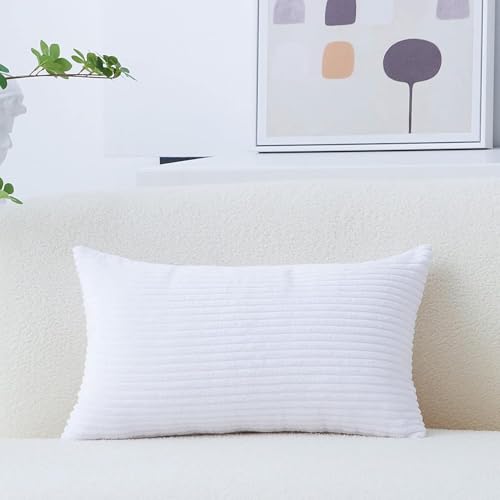 Image of Guffaw Corduroy Rectangular Cushion Covers, Size 12x18, Pack of 2, Multiple Colors (1, White)