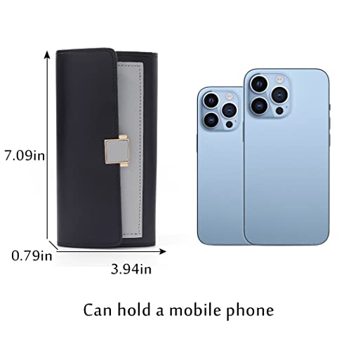 Yokawe Long PU Leather Walllet Black RFID Blocking Bifold Trifold Multi Card Organizer Wallet for Women and Girls3