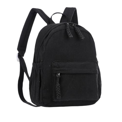 Mochila Media de Veludo Cotelê Mochila Veludo Canelado Unissex Estudante Faculdade Trabalho Dia a Dia (Preto)