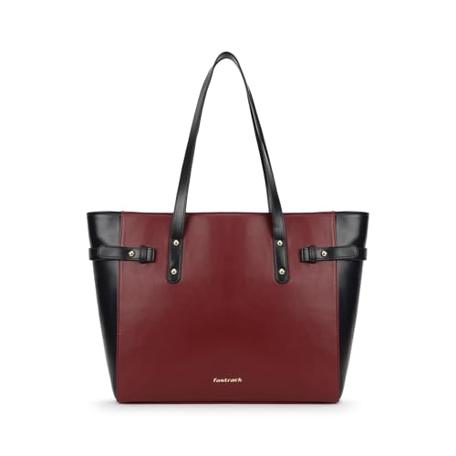 Image of Fastrack Black Powermode Laptop Tote For Women | Black Faux Leather Bag | Fits Upto 15 inch Laptop | Ladies Tote Bag with Zipper Closure & Utility Pockets