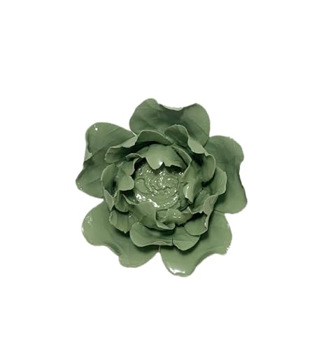 Image of Ceramic Flower Wall Art Decor, Artificial Flower Wall Sculpture,Handmade Ceramic Flowers for Home,Hallway,Living Room, Kitchen,Bathroom (Dark Green,Peony Flower Bud, 3.54 inch)