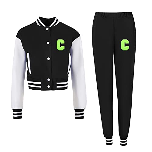 BAICAIYU Letter Print Two Piece Outfits for Women Baseball Jacket