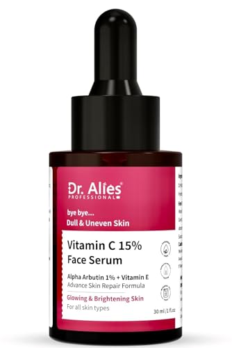 Dr. Alies - Professional 15% Vitamin C Face Serum with 1% Alpha Arbutin, Vita-E, Ferulic Acid | Advanced Skin Brightening Formula for Glowing Face | Reduces Uneven Skin Tone | Non-Irritating | 30 ml