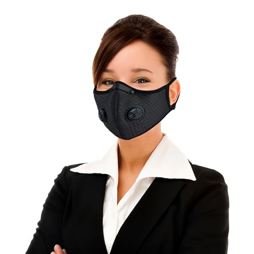 BDL Sport Mask with Exhalation Valves, Plus Dust Face Mask with Extra 4 Activated Carbon Filters Personal Protective Adjustable Nylon Dust Sport Mask,Black