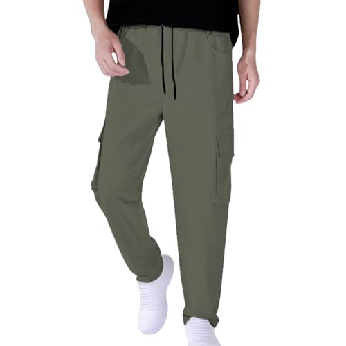 Mens Casual Cargo Pants Straight Leg Drawstring Athletic Pants Solid Color Lightweight Running Sweatpants for Joggers