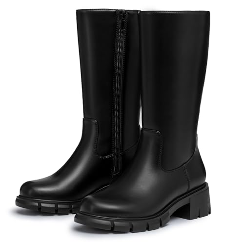 Athlefit Girls Knee High Boots Fashion Lug Sole Side Zipper Tall Riding Boots for Toddler Little Kid Big Kid3