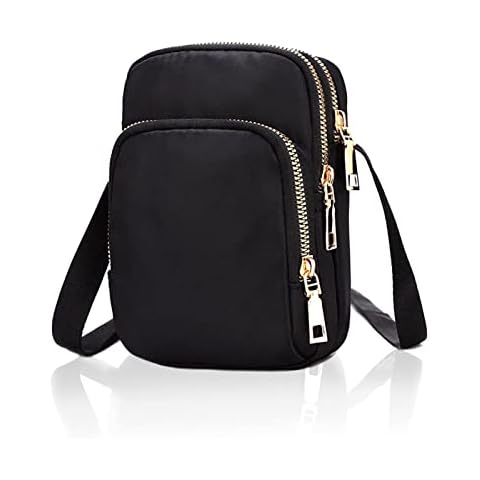 AYNKH Women Cross Body Phone Bag, 3 Layers Zipper Nylon Waterproof Shoulder Wallet Bag with Adjustable Strap for Girls Ladies Cover