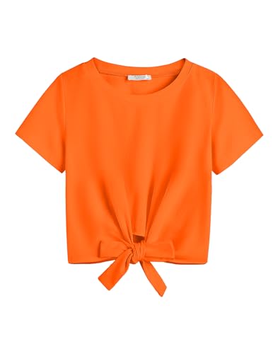 Image of Arshiner Girls Short Sleeve Shirts Tie Knot Front Tops T Shirts for Kids Crewneck Cute Casual Tie Dye Tee Blouse