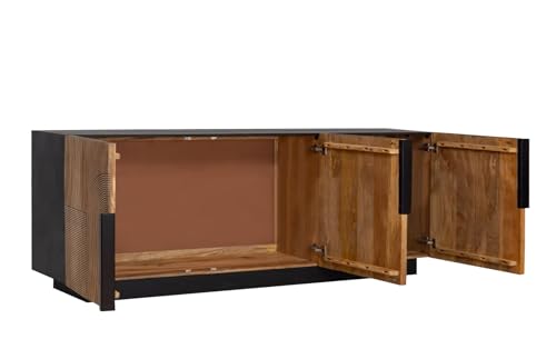 Image of The Attic Georgia TV Cabinet|Solid Wood Sideboard TV Cabinet for Living Room|Classy Live Edge TV Cabinet|Wooden Free Standing TV Unit Side Board Table with Storage|Honey Matte Finish