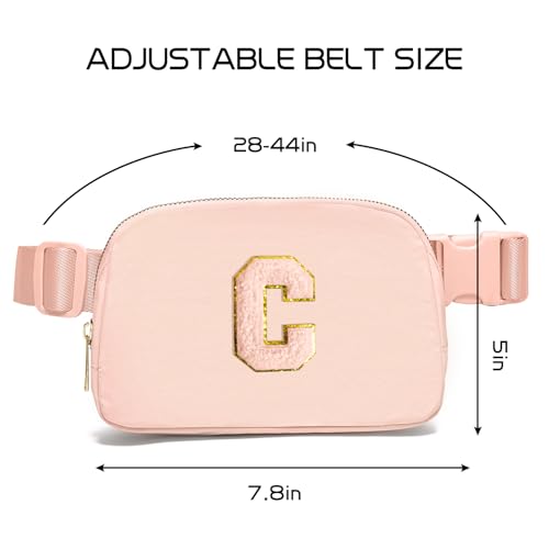 Image of Gitus Gifts for 8 9 10 11 12 Year Old Girls Belt Bag Fanny Pack Crossbody Bags with Initial Letter Patch Cute Stuff Birthday Gifts for Teen Girls Women Personalized Trend Stuff (Coral Pink-C)