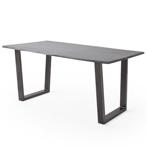 Lomadox Esszimmer Tisch Esstisch Massivholztisch 160x90 cm, Akazie massiv, grau sandgestrahlt, Massivholz/Echtholz, Metallgestell in Trapezform, antik gewischt