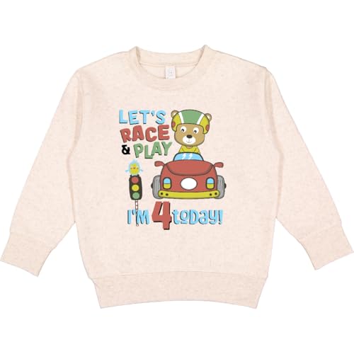 inktastic Bear Racer 4th Birthday Toddler Sweatshirt 7 Natural Heather 42631