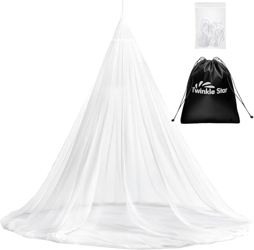 Twinkle Star Travel Mosquito Net for Bed with Hanging Rope Foldable Fine Mesh Bug Net for Single & Double Bed Camping Outdoor with Carry Bag
