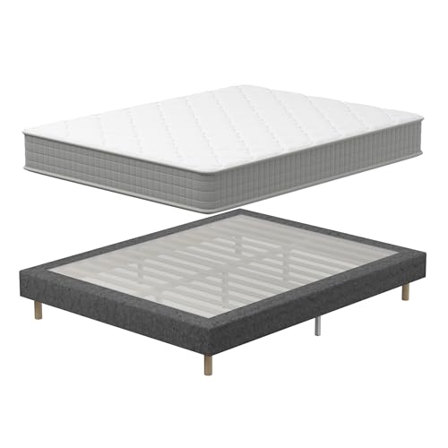 TEENO Ensemble Sommier et Matelas 120x190 cm, Lit 1 Place et Demi Complet avec Sommier Tapissier et Matelas Memoire de Forme, Confort, Respirant, sans...